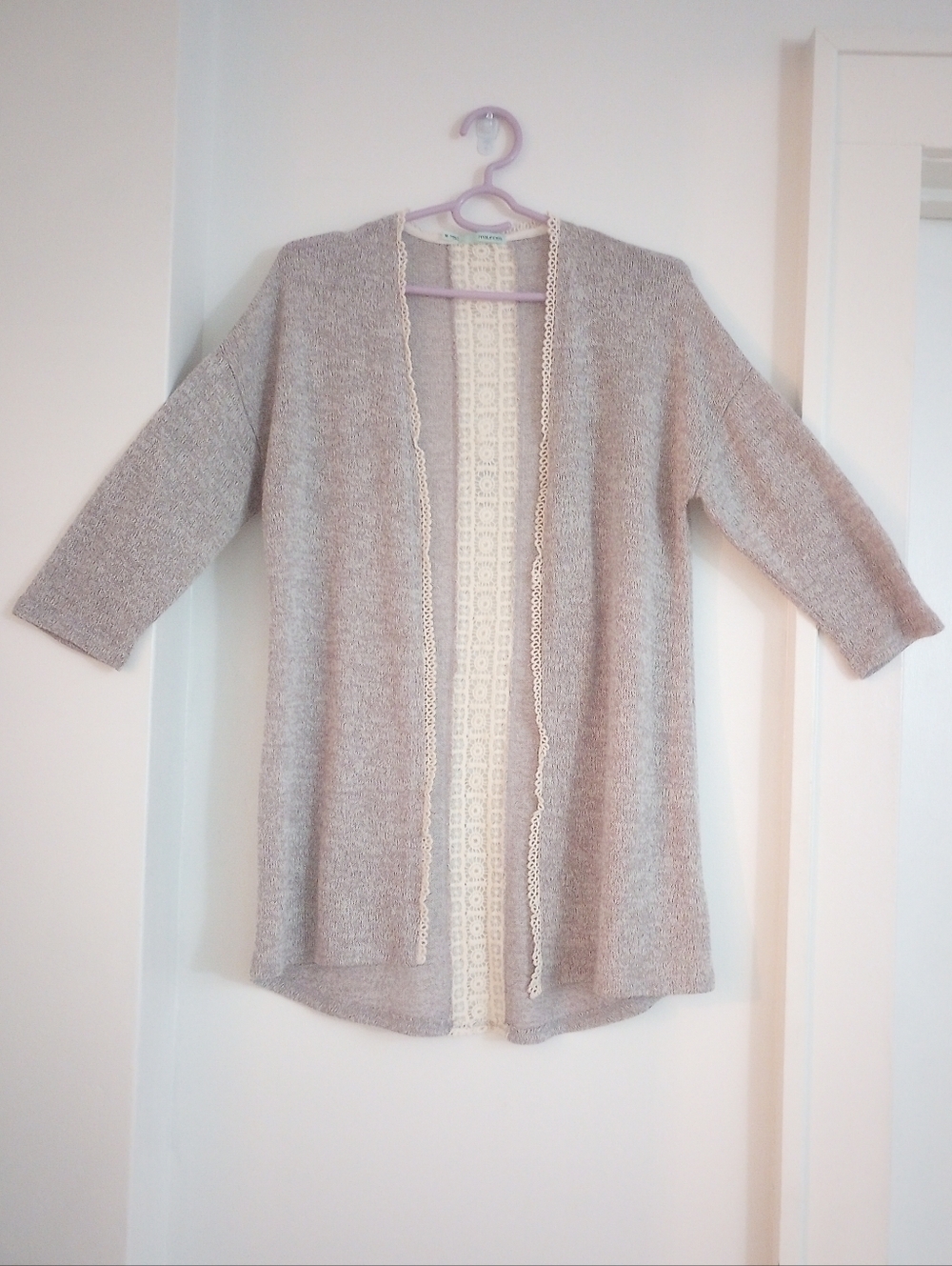 Maurices Heather Gray Open-Front Cardigan with Lace Trim Size Medium